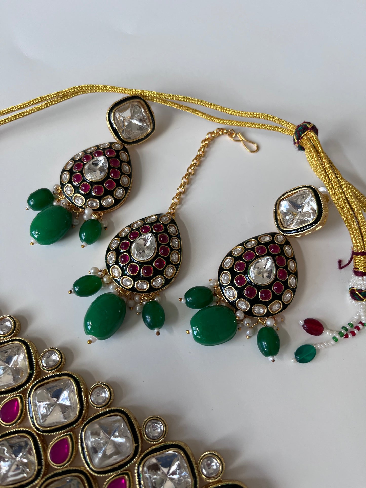 Pink Green Kundan Statement Set