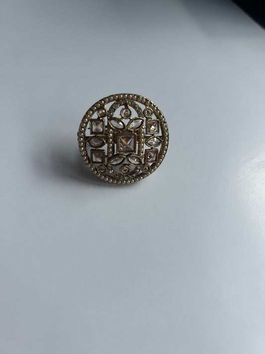 Gold Crystal Geometric Statement Ring