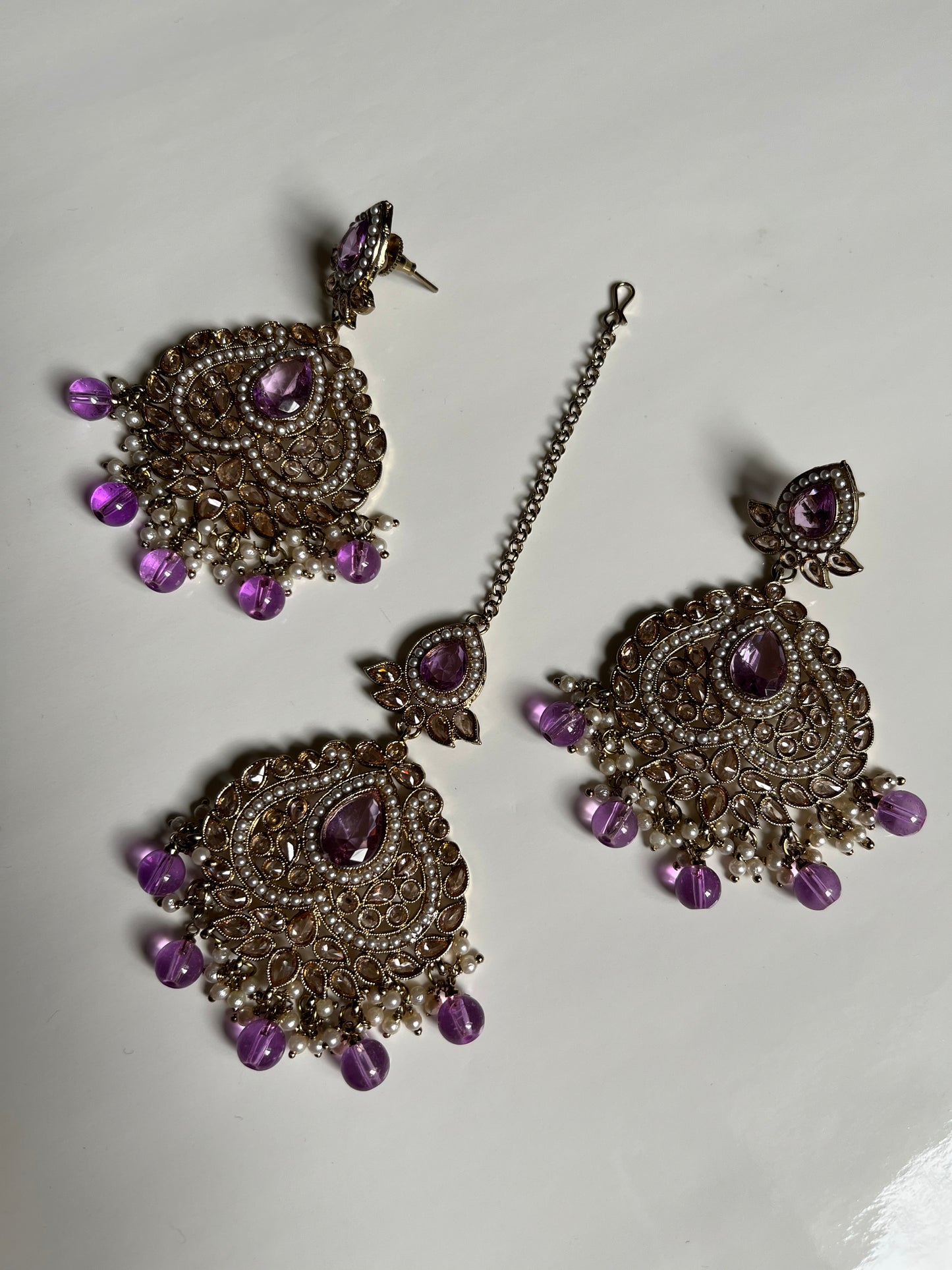 Lavender Heart Polki Earring Tikka