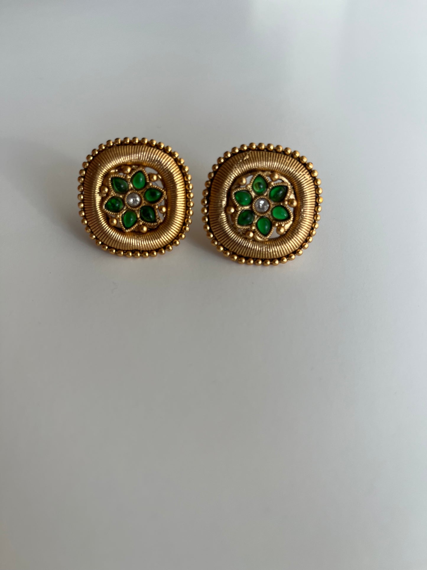 Green Antique Gold Studs