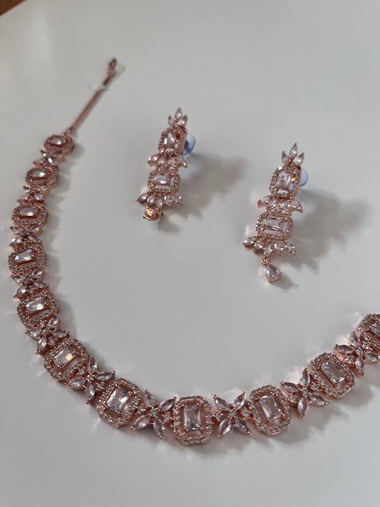 Floral Rose Gold American Diamond Set