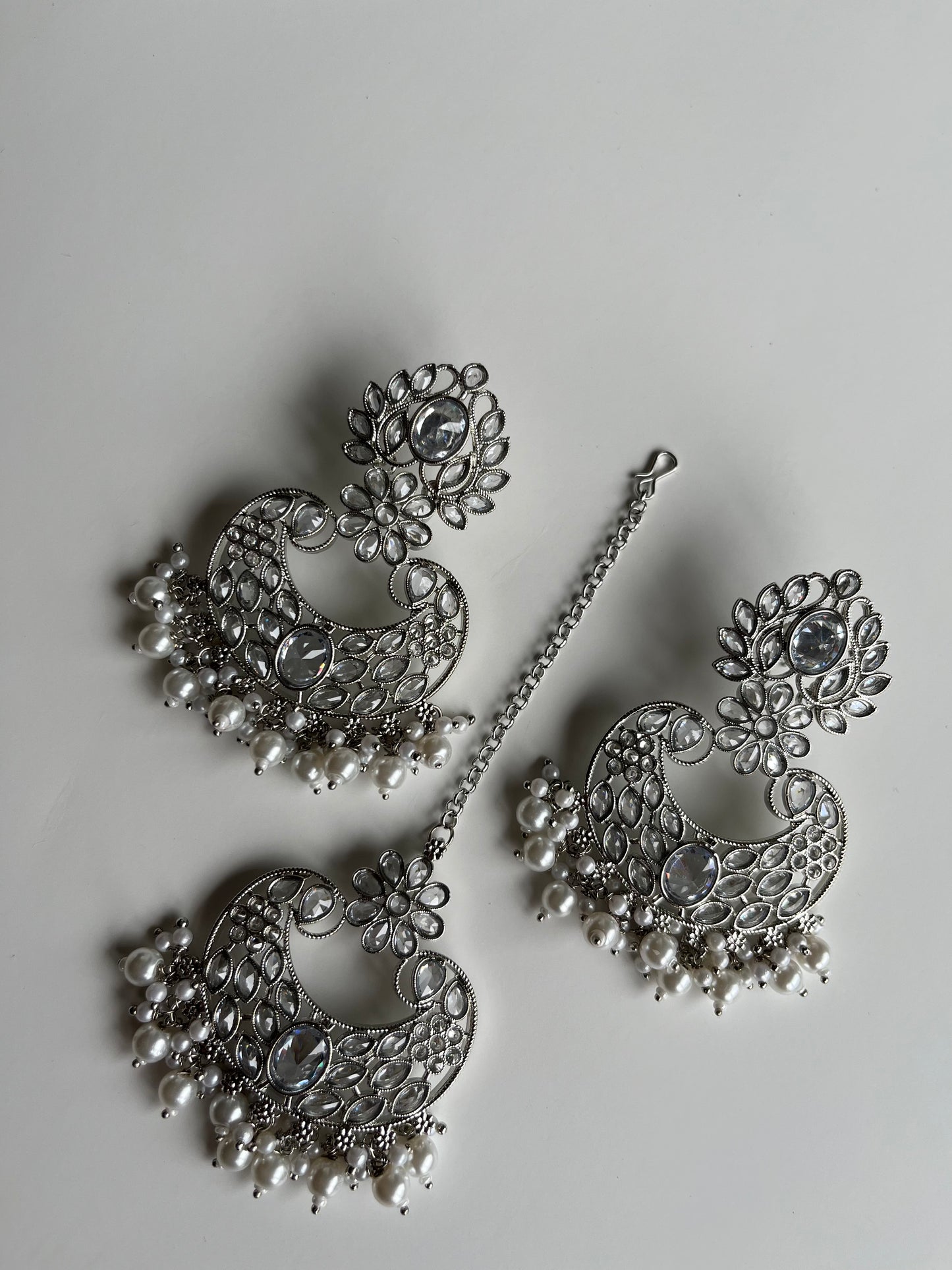 Silver Polki Oval Earring Tikka