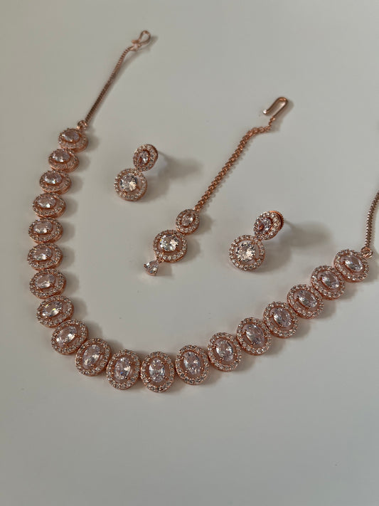 Oval Rose Gold American Diamond Set