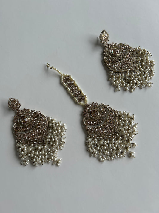 Glamorous Chandelier Waterfall Earrings Tikka Set