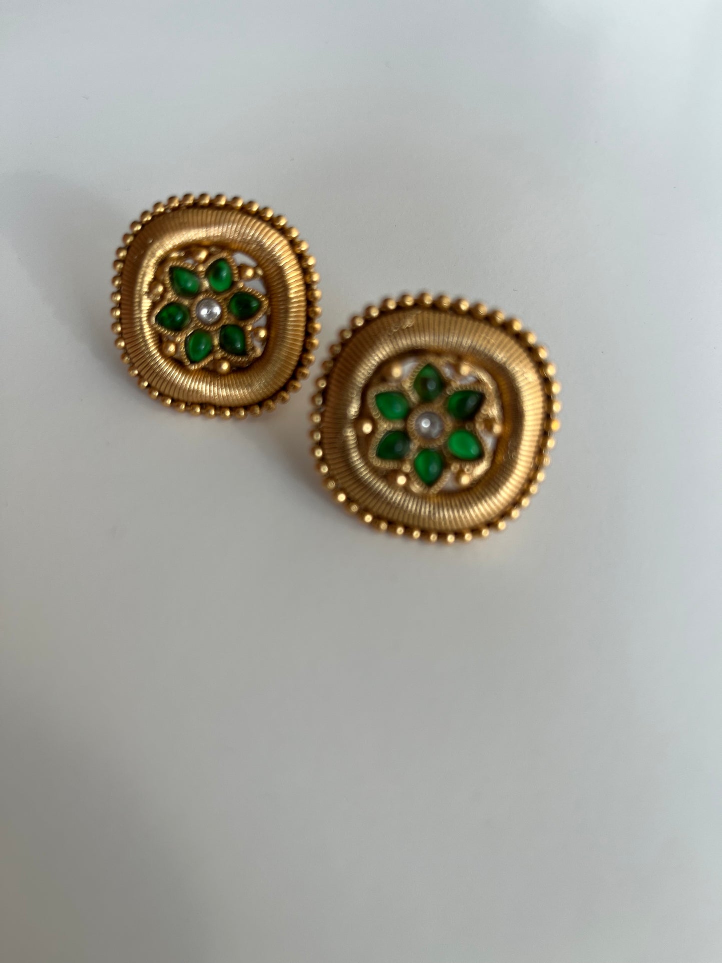 Green Antique Gold Studs