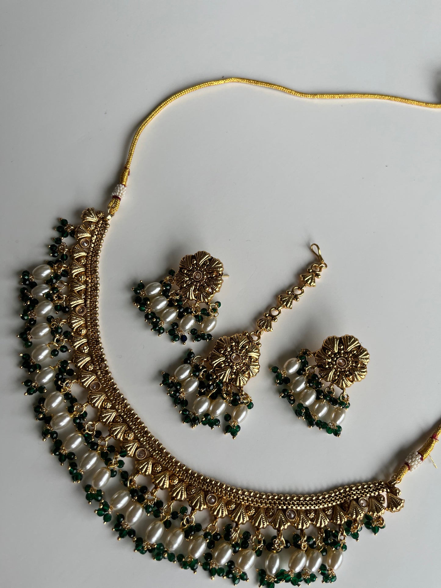 Antique Gold Emerald Pearl Set