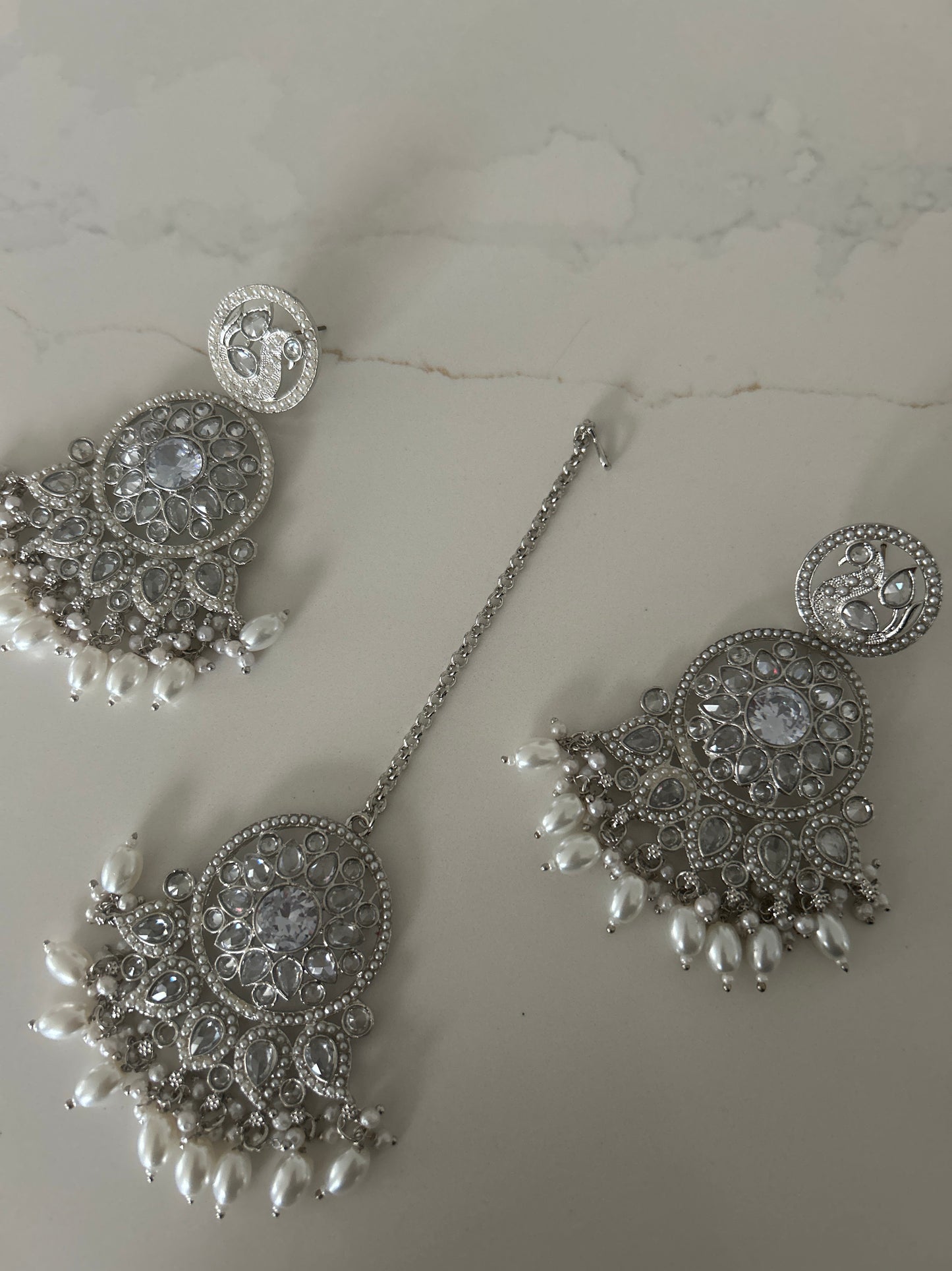 Silver Earrings Tikka Set