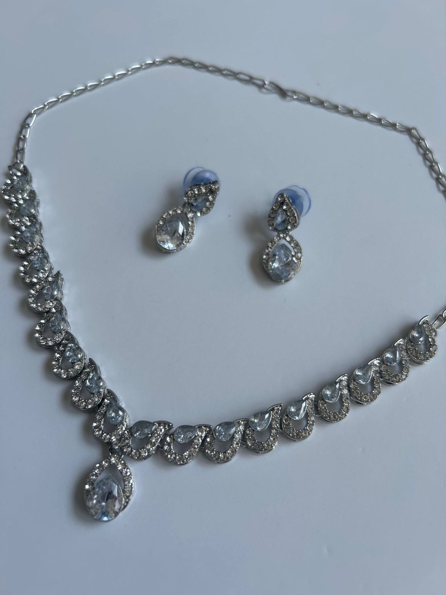 Sliver Teardrop Necklace Earrings Set