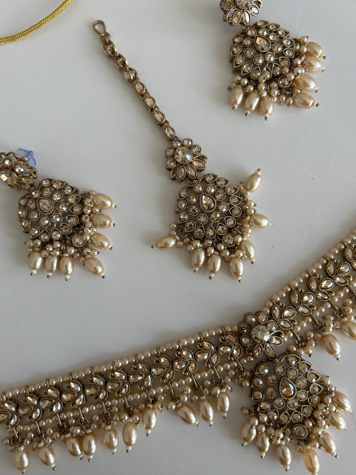 Crystal Necklace Earrings Tikka Set