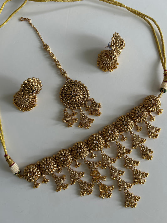 Faux Gold Waterfall Necklace Jumka Tikka Set