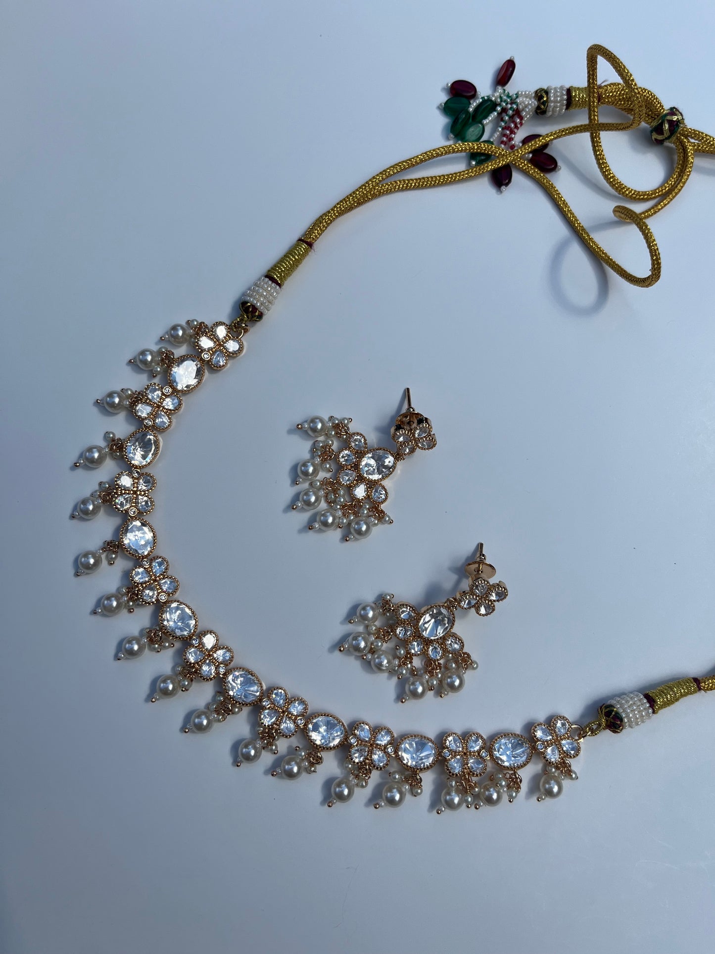 White Pearl Clover Kundan Set