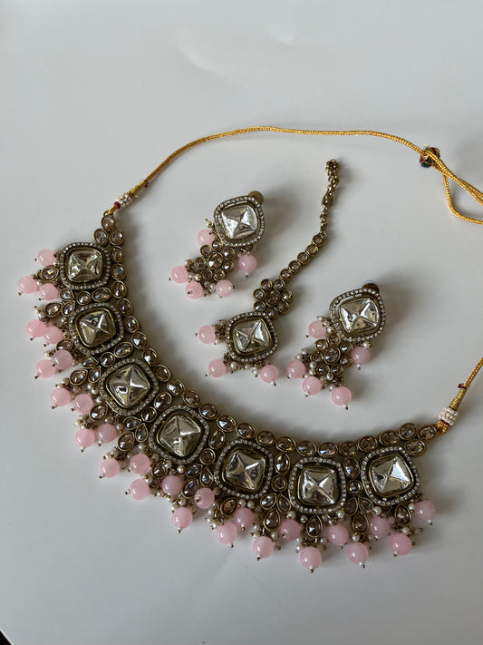 Pink Polki Kundan Set