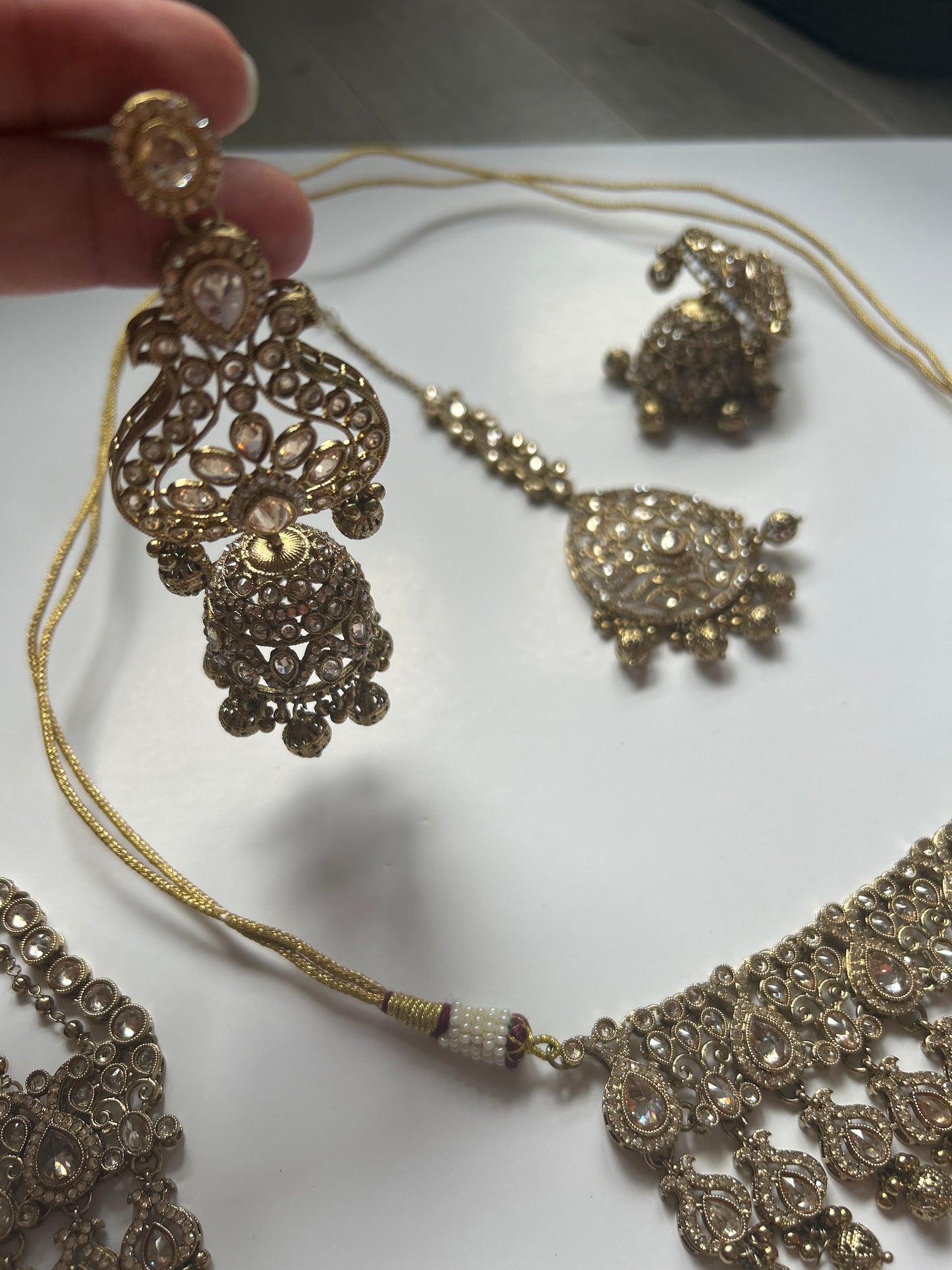 Gold Traditional Necklace Earrings Tikka Passa Set