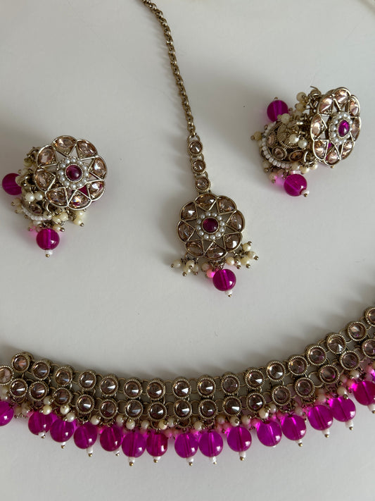 Purple Necklace earrings tikka set