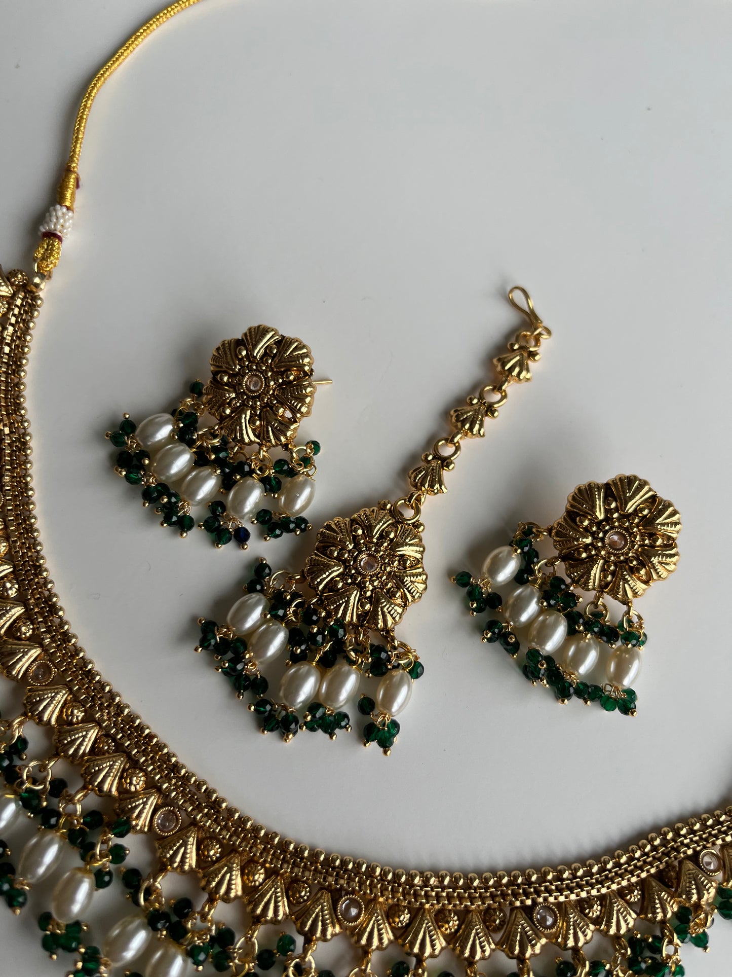 Antique Gold Emerald Pearl Set