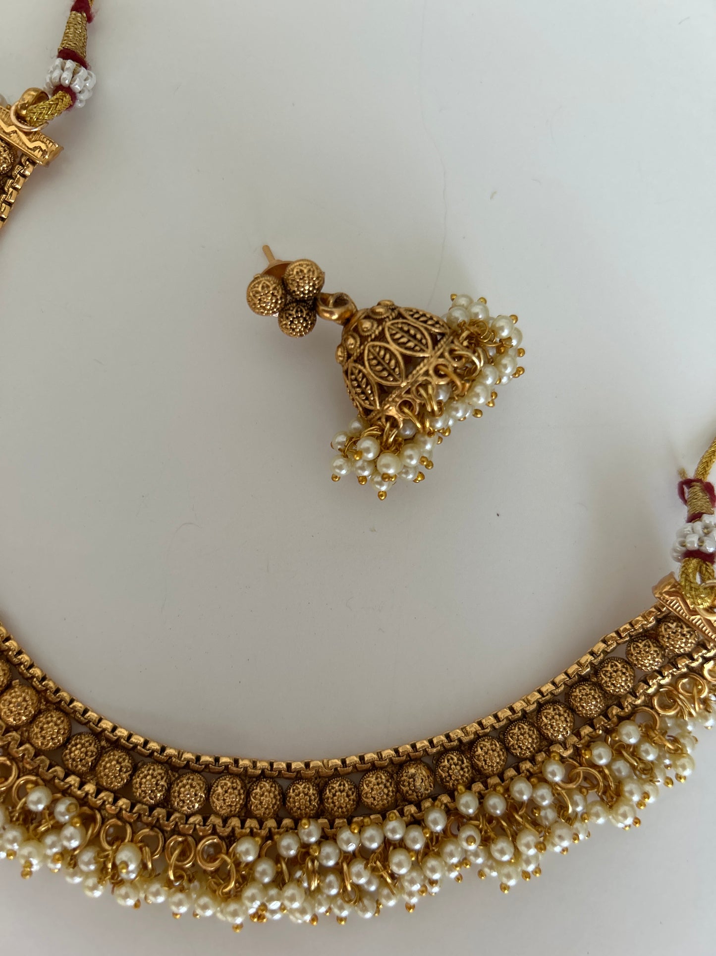 Antique Gold circle necklace Jumke Earring tikka set