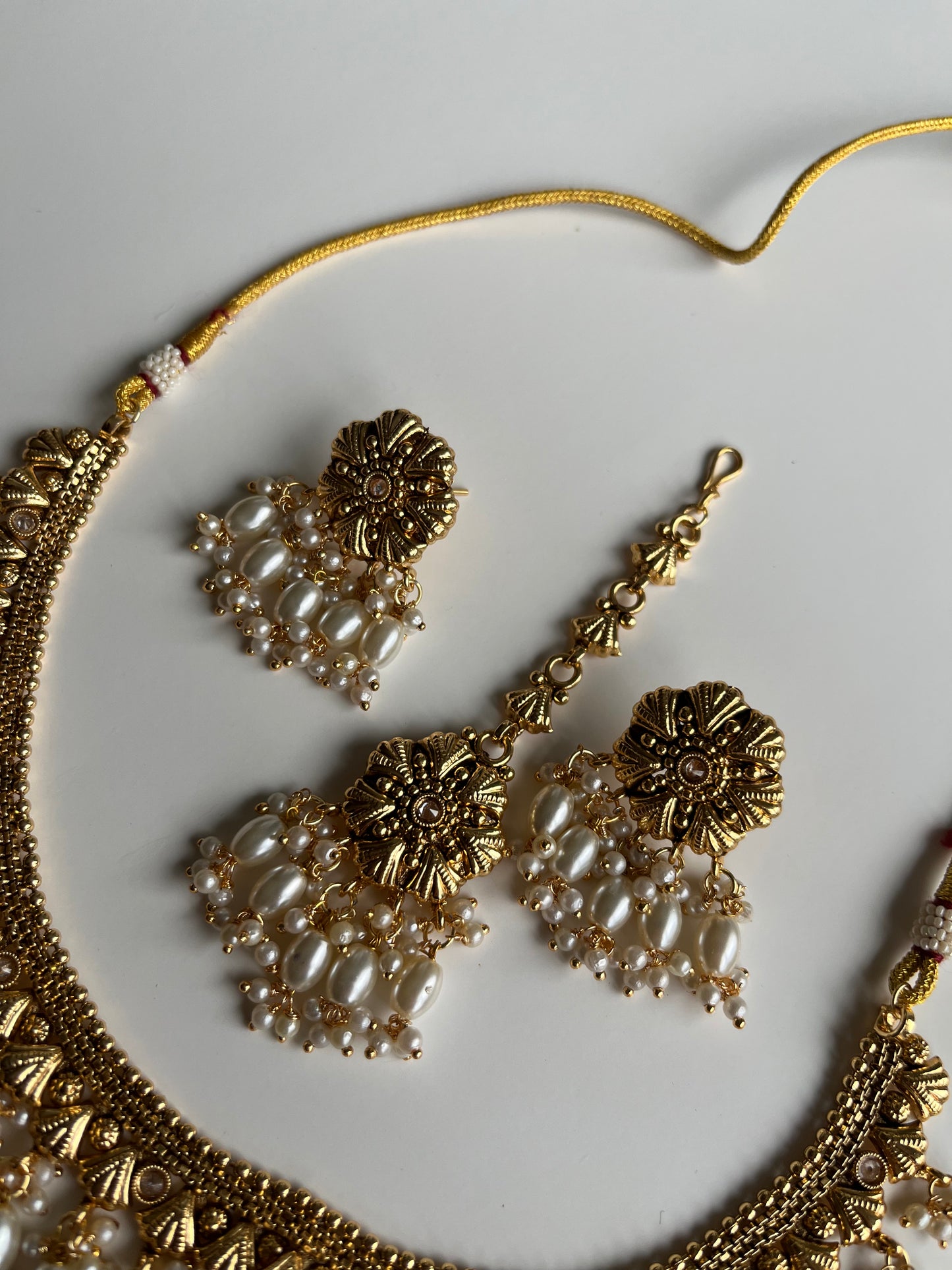 Antique Gold Pearl Necklace Set