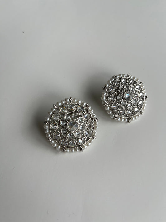 Silver Polki Pearl Studs