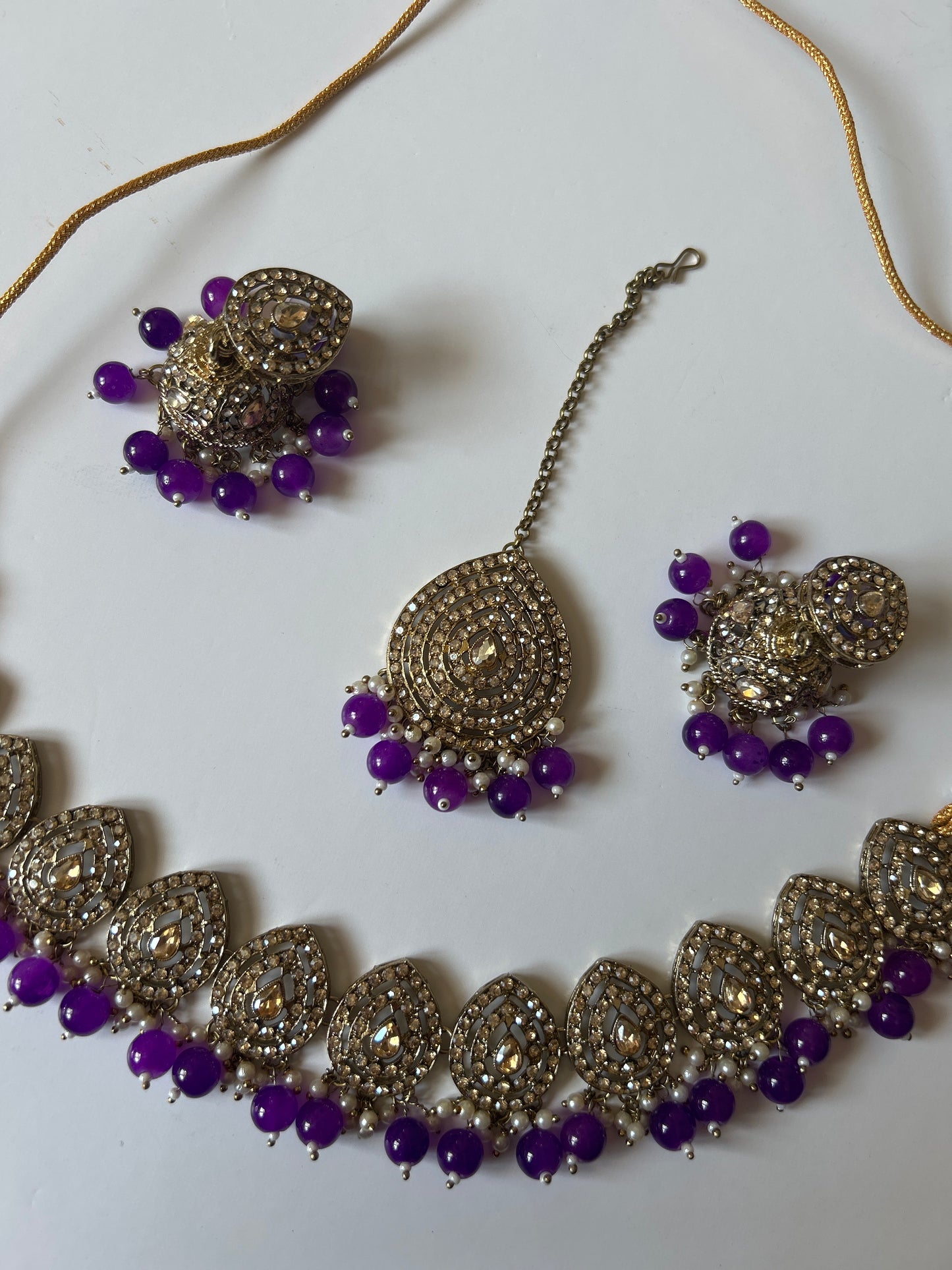 Royal Purple Necklace Earrings Tikka Set