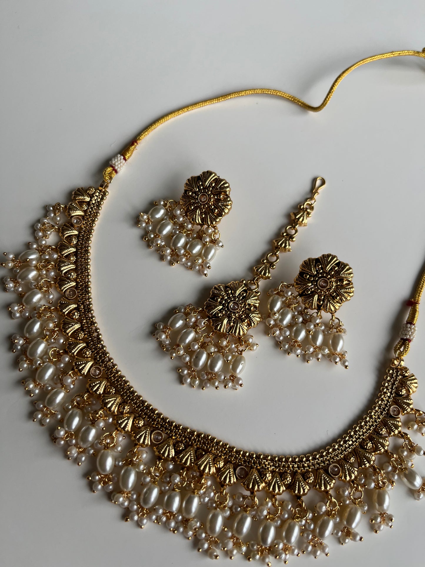 Antique Gold Pearl Necklace Set