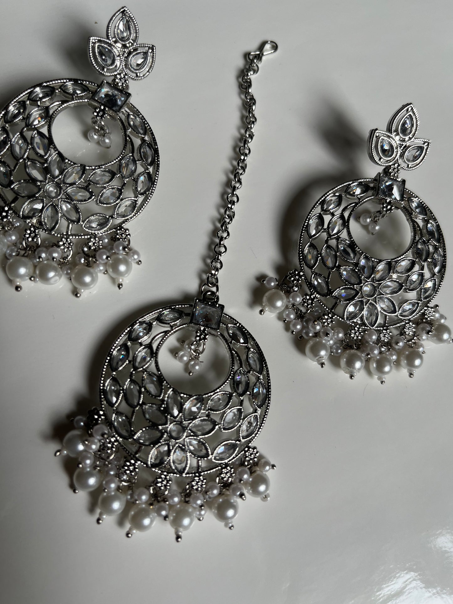 Silver Polki Earring Tikka Set