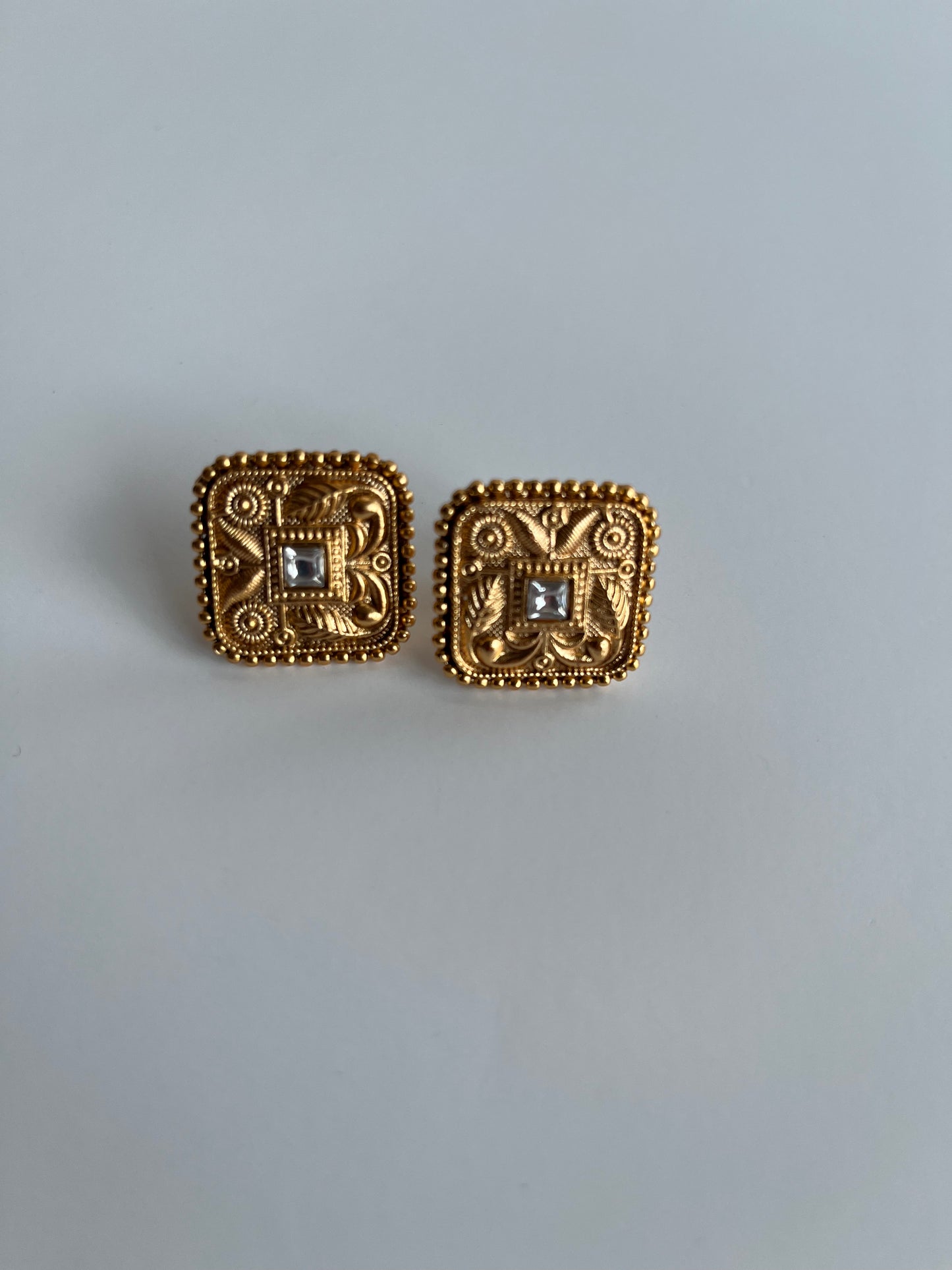 Square Crystal Antique Gold Studs