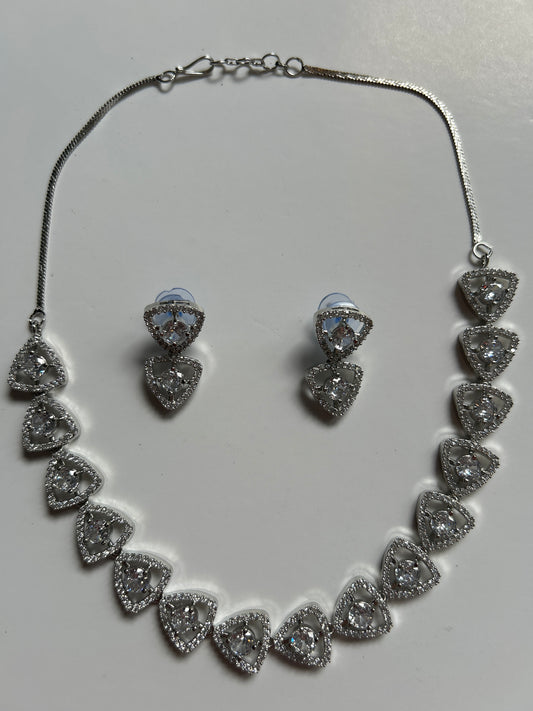 Elegant Silver Necklace Earrings Set
