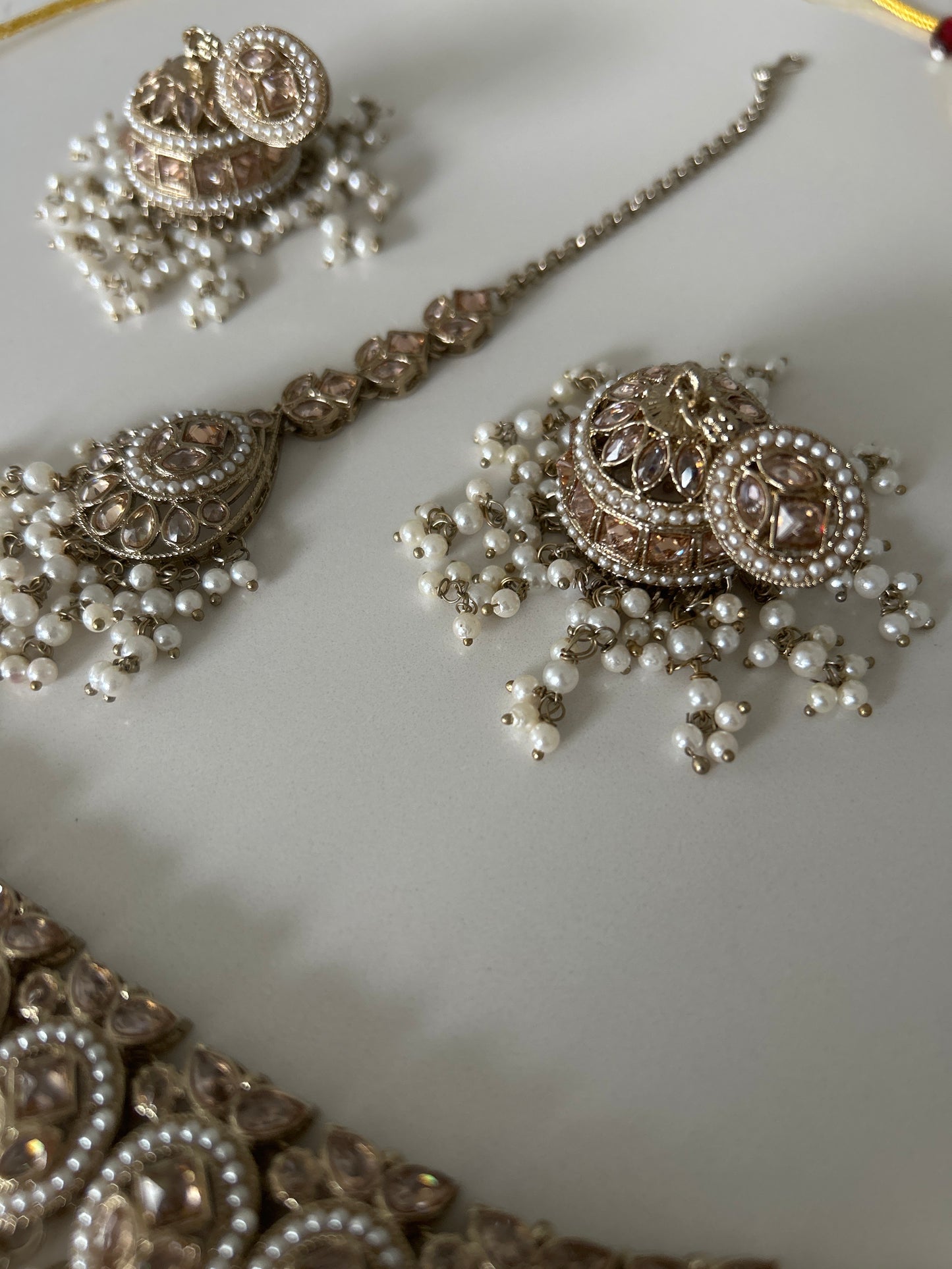 Waterfall Gold Necklace Earrings Tikka Set