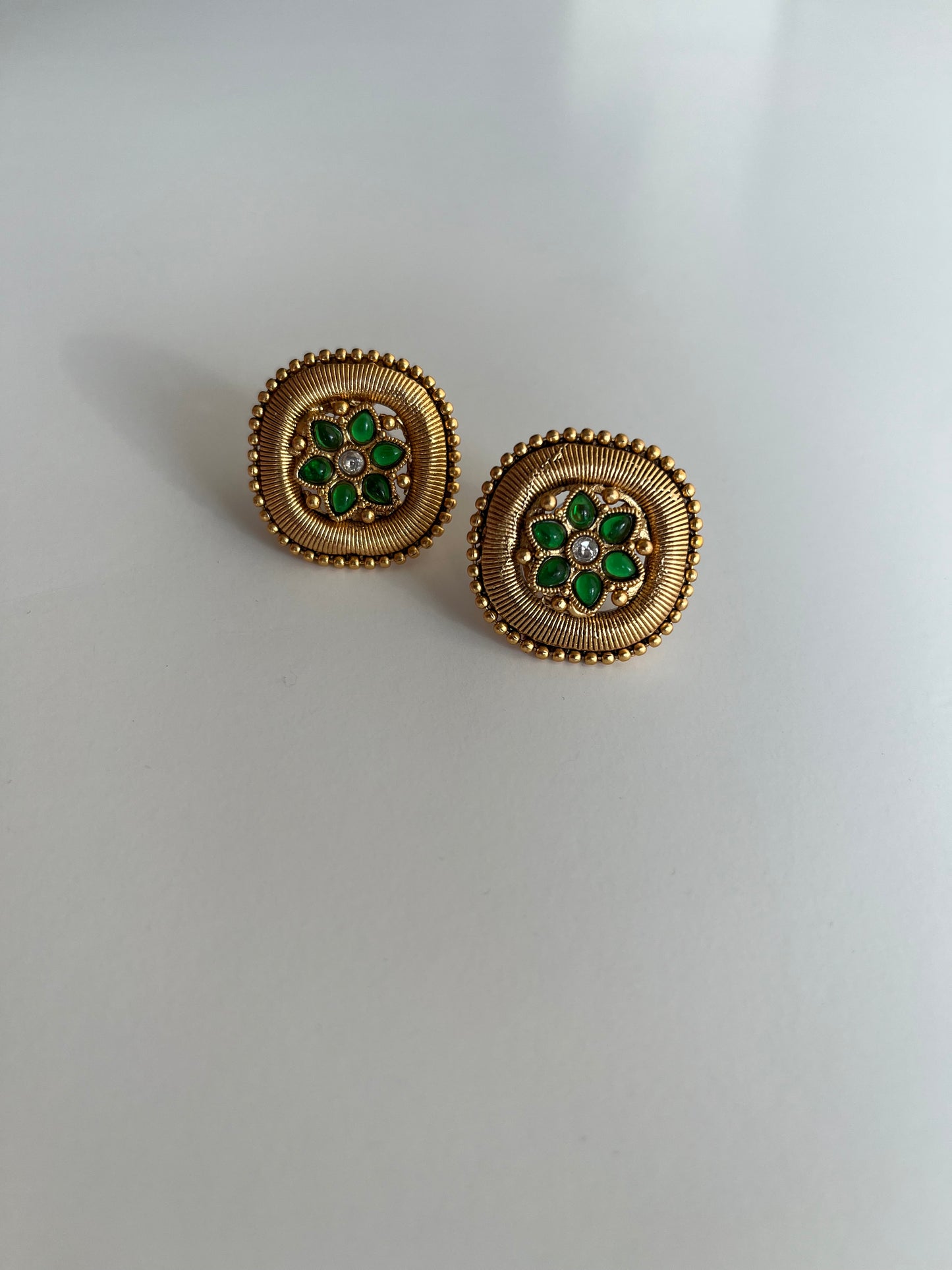 Green Antique Gold Studs