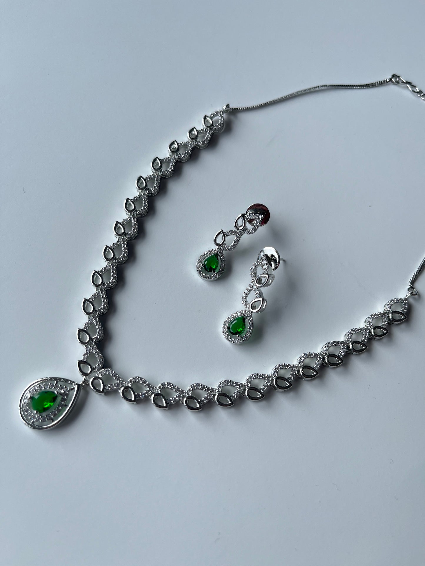 Green Pendant American Diamond Set