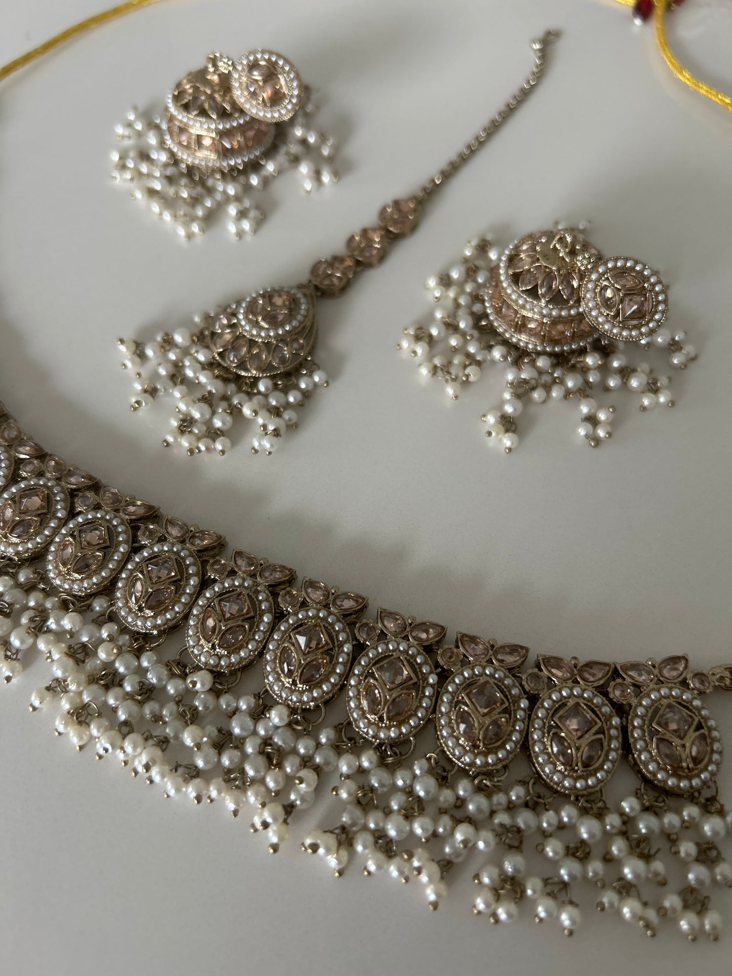 Waterfall Gold Necklace Earrings Tikka Set