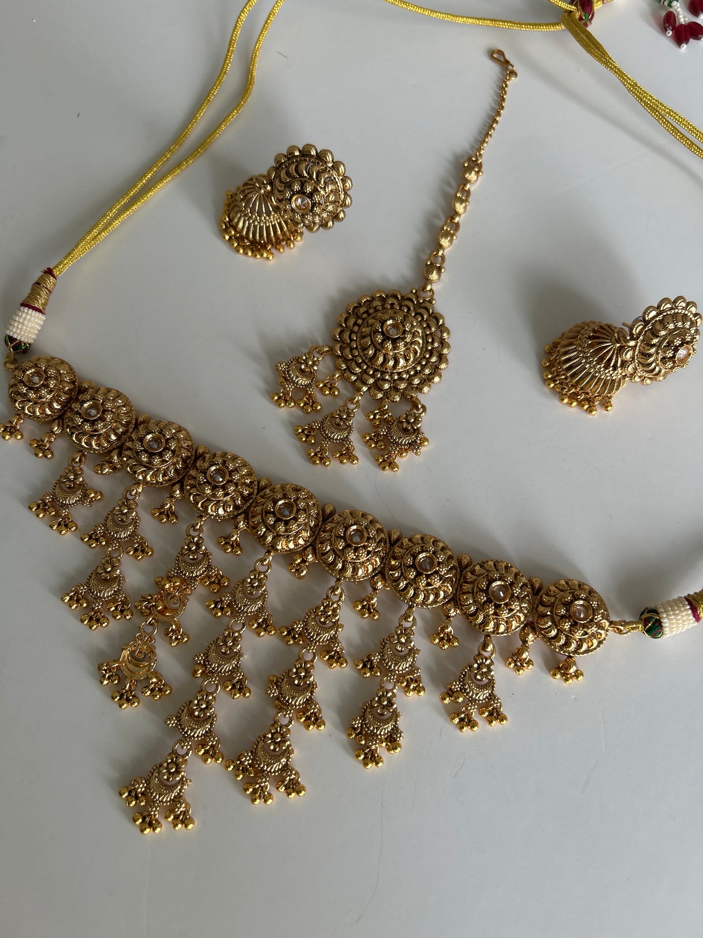 Faux Gold Waterfall Necklace Jumka Tikka Set