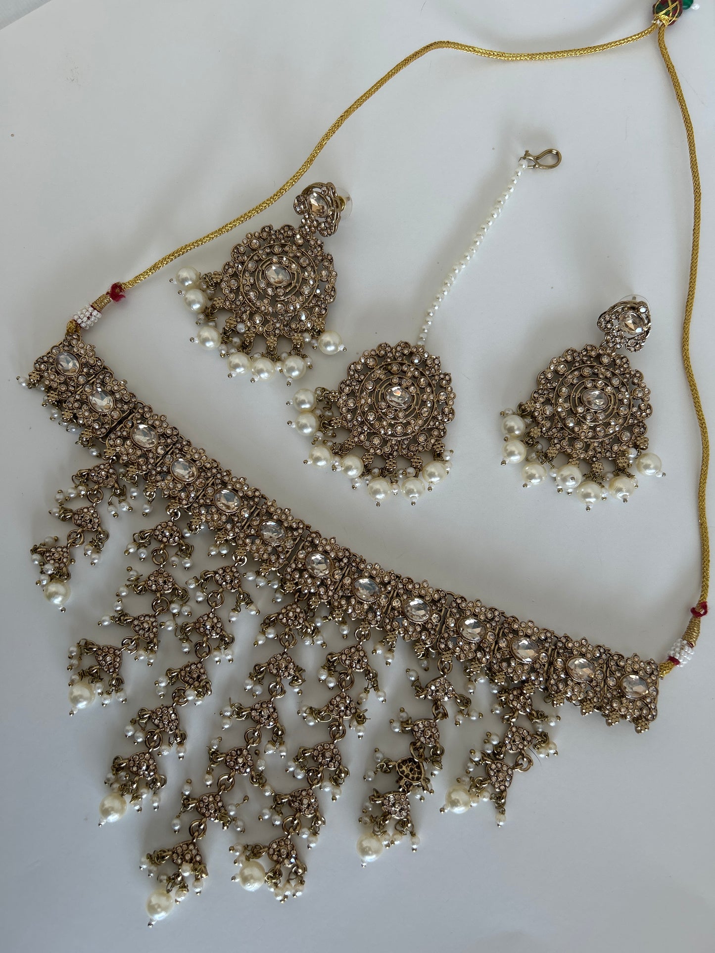 Gold Waterfall Necklace Earring Tikka Set