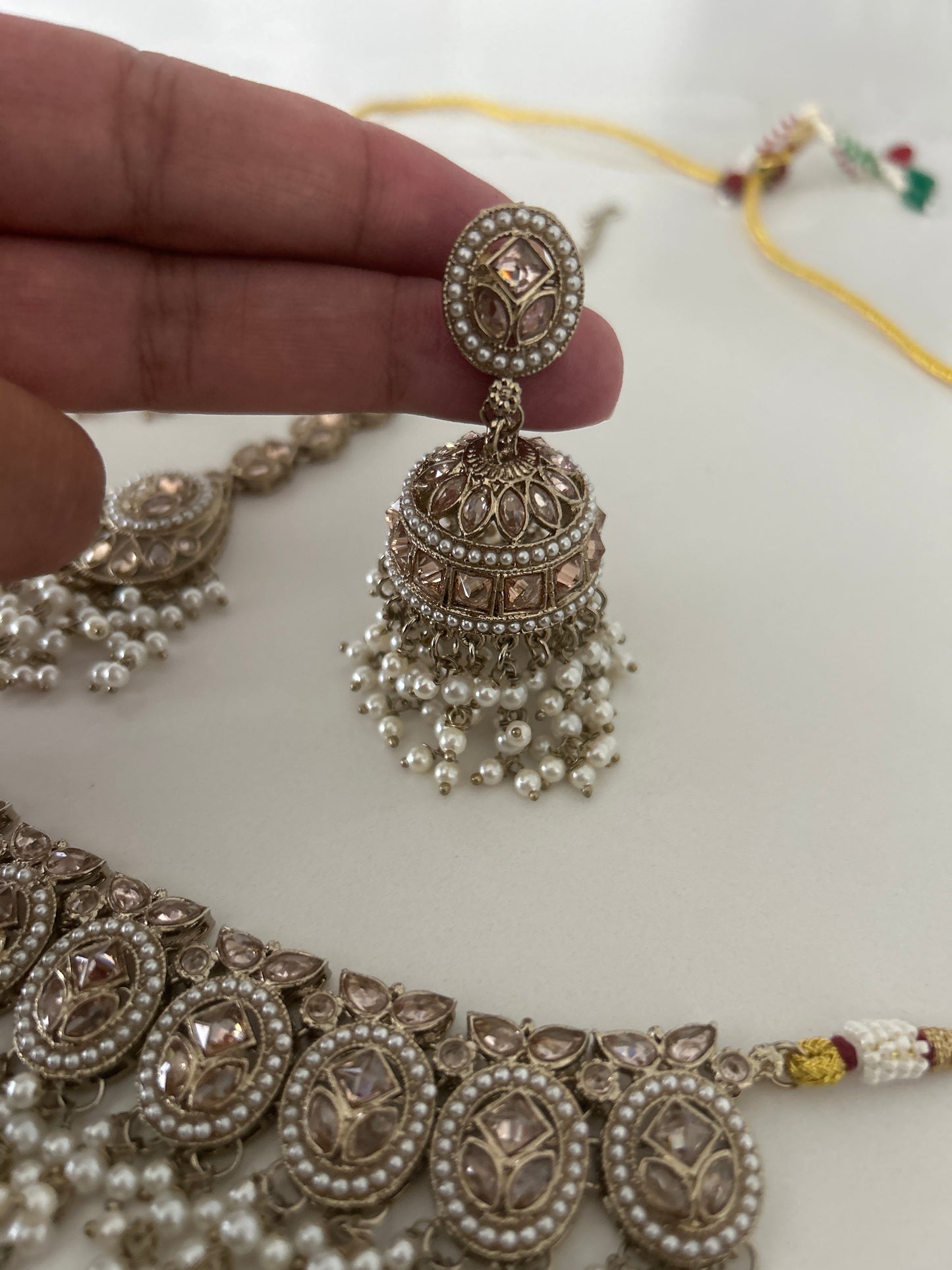 Waterfall Gold Necklace Earrings Tikka Set