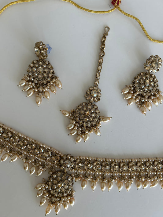 Crystal Necklace Earrings Tikka Set