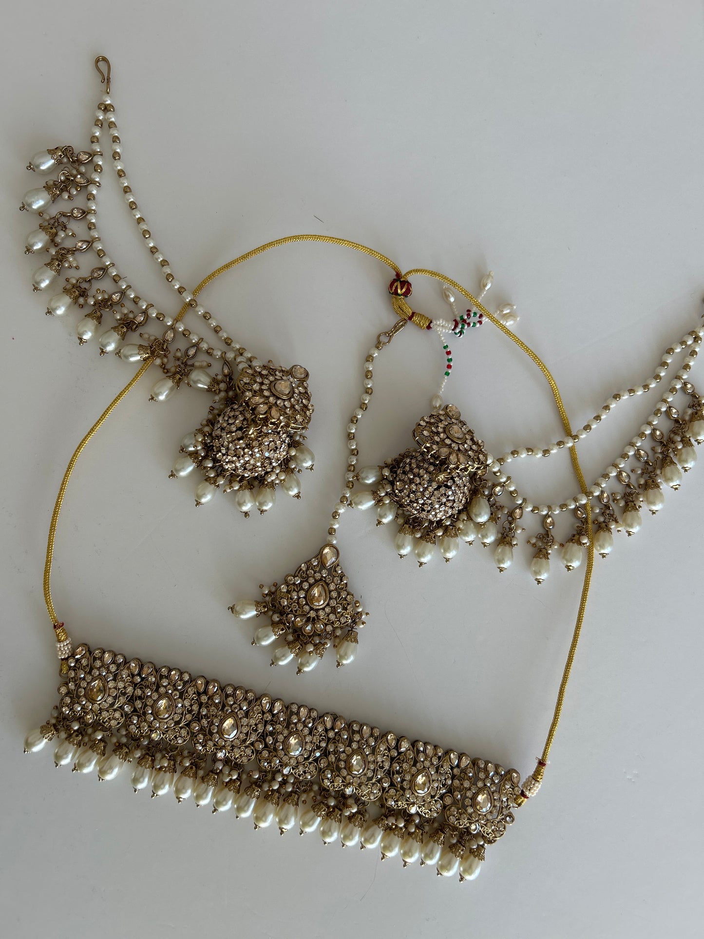 Gold Jumke Sahara Necklace Earrings Tikka Set