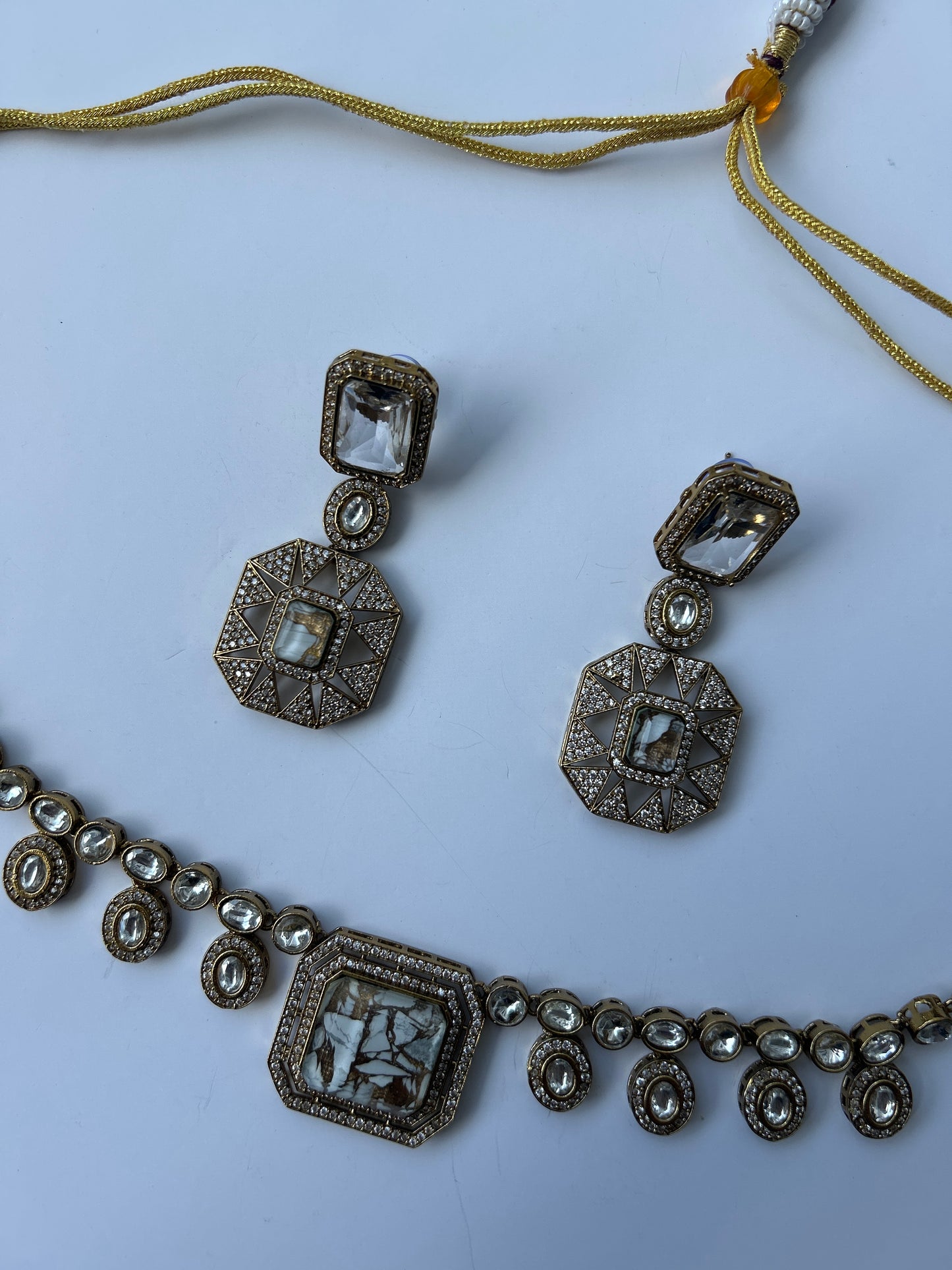Calcutta Marble Necklace Earrings Set