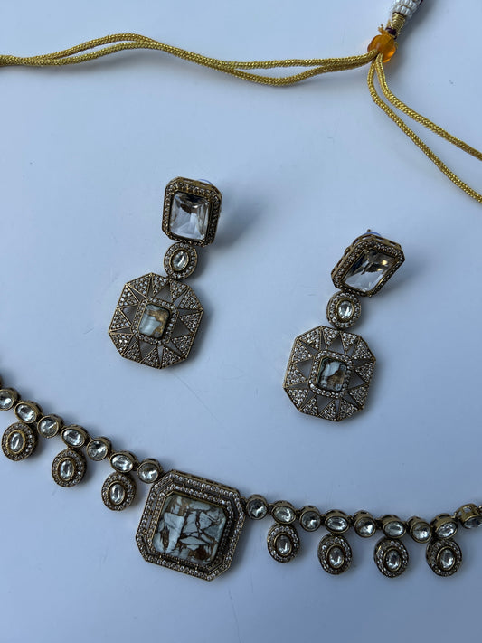 Calcutta Marble Necklace Earrings Set