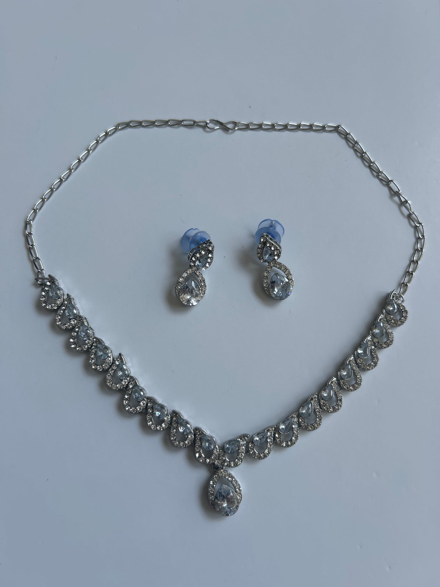 Sliver Teardrop Necklace Earrings Set