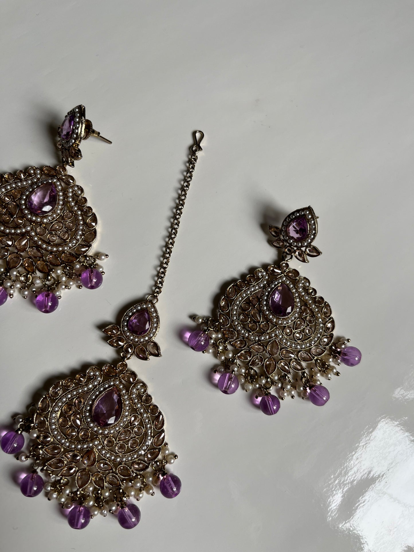 Lavender Heart Polki Earring Tikka