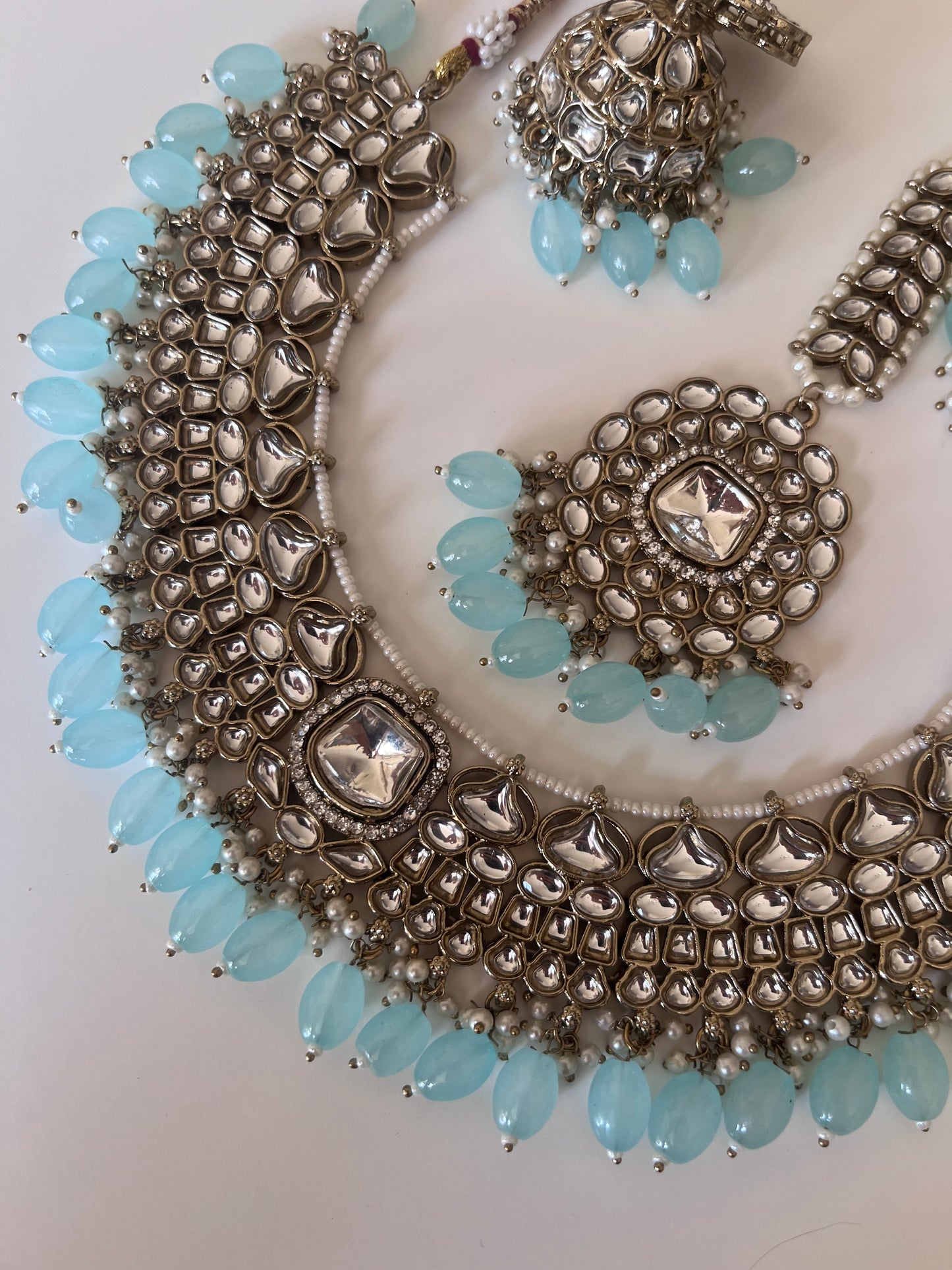 Dusty blue faux kundan set