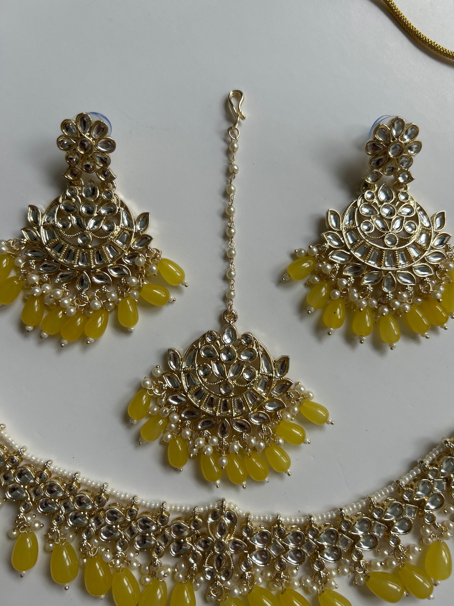 Yellow Necklace Earrings Tikka set