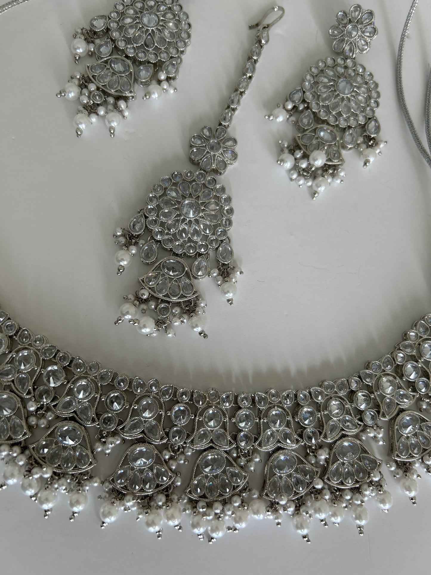 Silver Necklace Earring Tikka Set