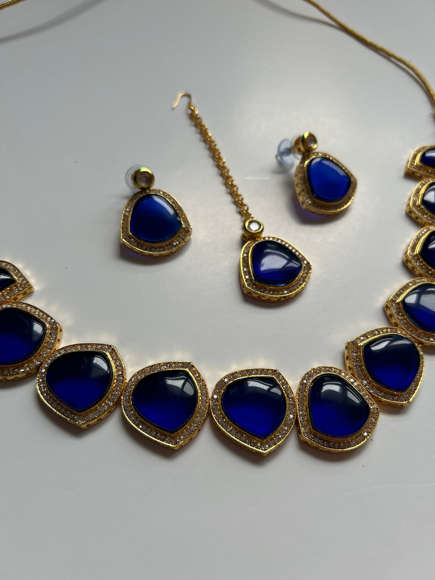 Deep Blue Necklace Earrings Tikka Set