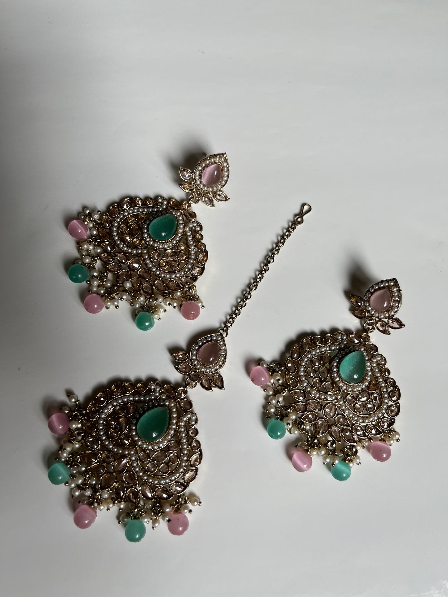 Pink and Green Two Tone Heart Earring Tikka