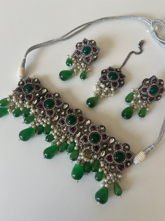 Victorian Oxidized Emerald Set