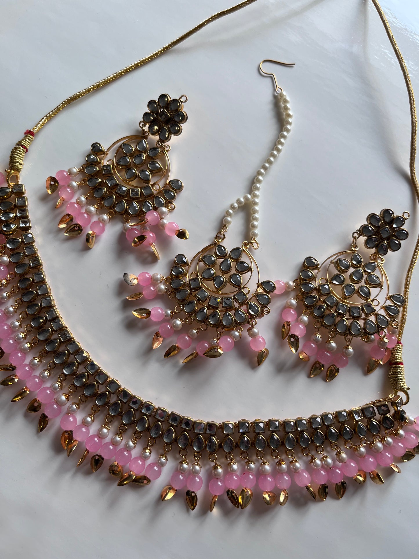 Pink Faux Kundan Necklace Set