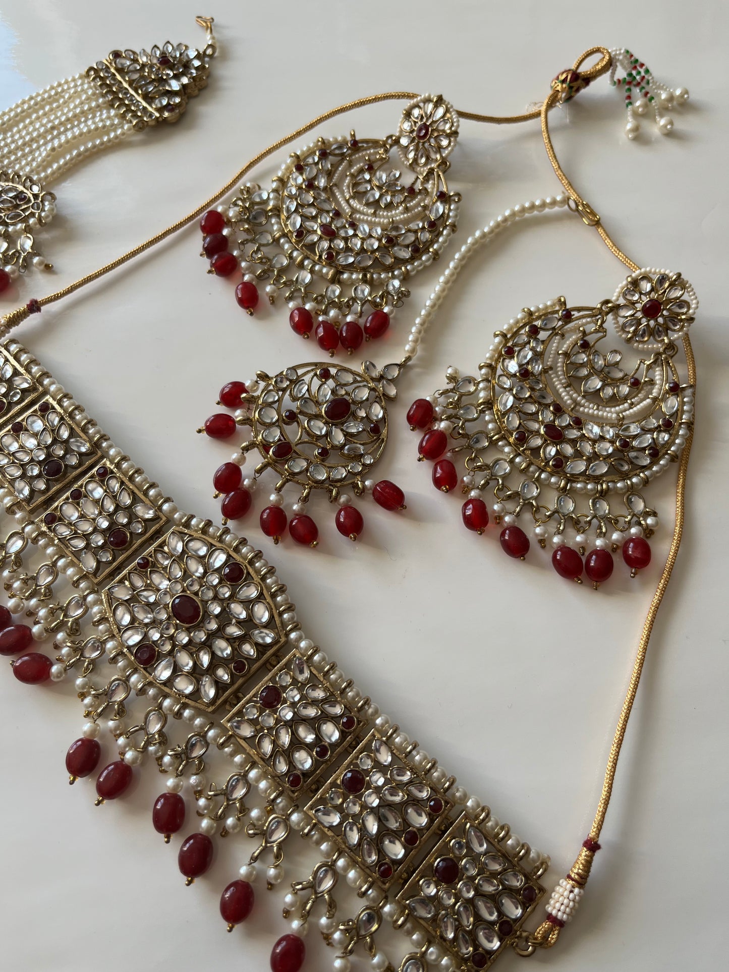 Pakistani Red Choker Set With Passa