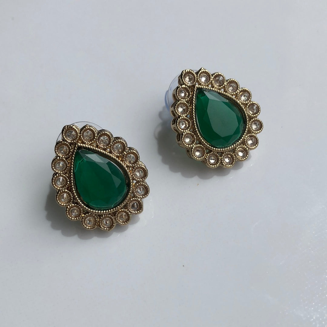 Teardrop Emerald Green Studs