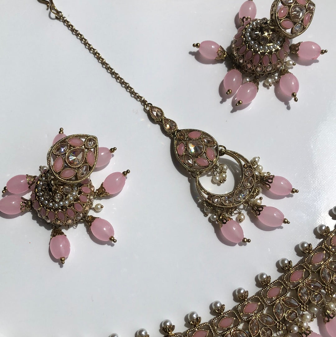 Blush Pink Necklace Jumke Earring Tikka Set